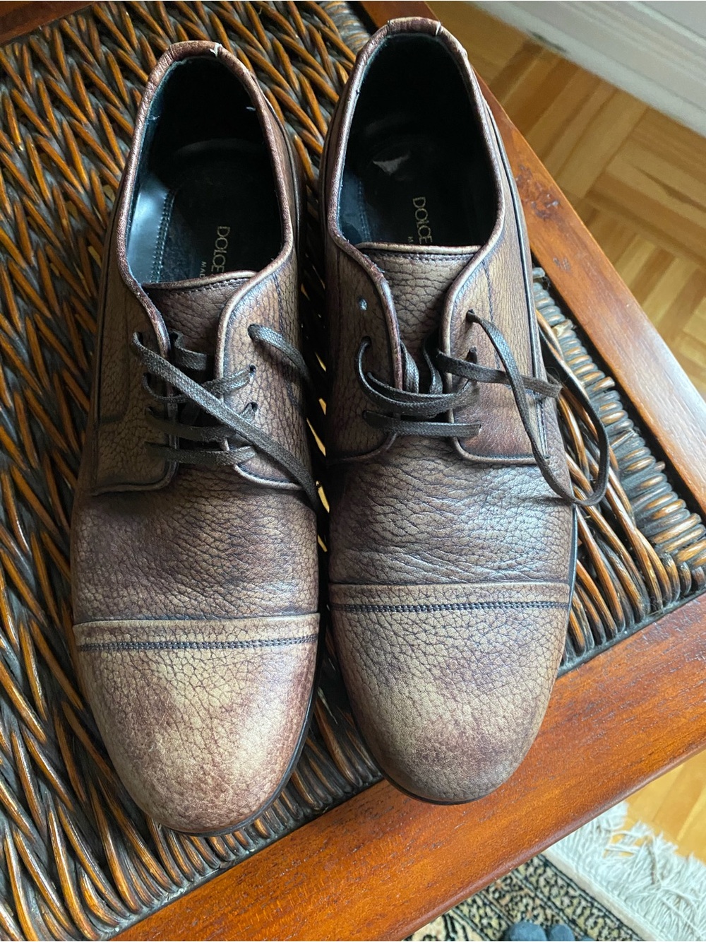 Dolce & Gabbana Brown Textured Leather Lace-Up Oxfords